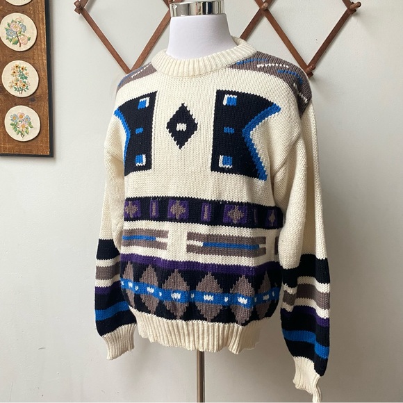 Vintage 1980s Navajo Southwestern Aztec Knit Sweater - Picture 11 of 15